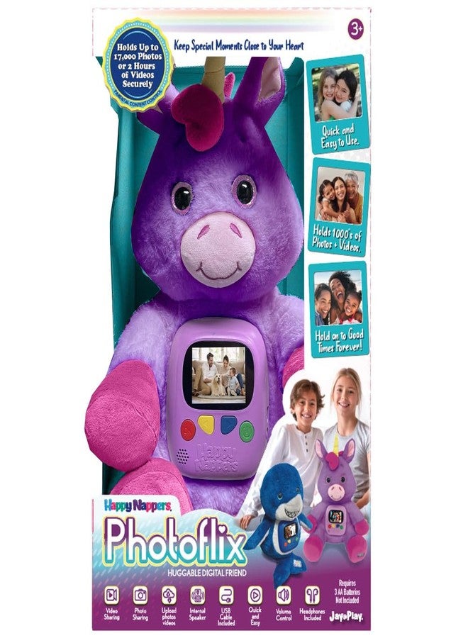 Happy Nappers: Photoflix - Beebee Purple Unicorn - Photo & Video Viewer, Digital Screen, Plush Animal Toy, USB & Headphones, Upload & Share, Kids 3+ - Image 2